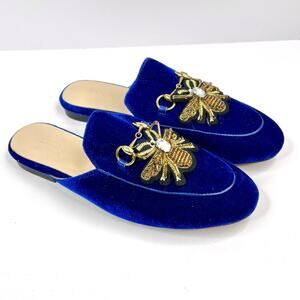 Kaitlyn Pan Size 9.5  Royal Blue Velvet Mule w/ Bee Patches, Jewel, Horse Bit